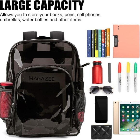 Clear Backpack School Bag Stadium Approved Heavy Duty Large PVC Laptop Transpare - Picture 5 of 6